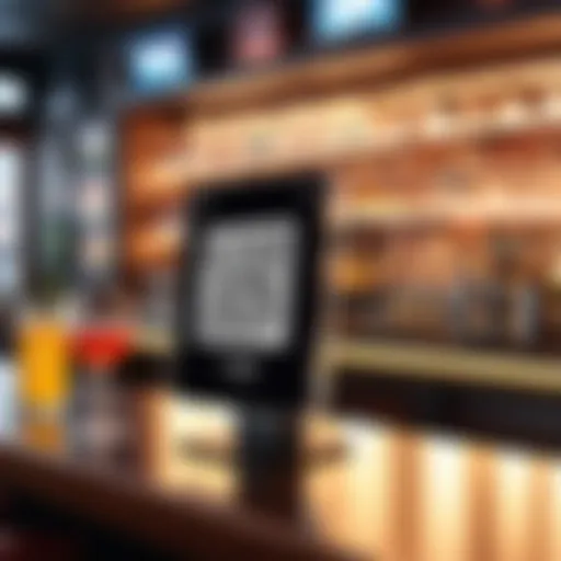 A QR code displayed in a trendy bar environment
