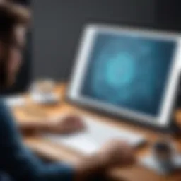 A digital artist utilizing an online sketch tool on a tablet