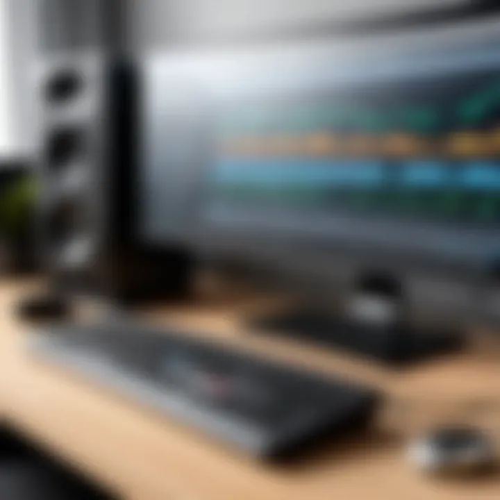 Audio recording setup with software displayed on a computer screen