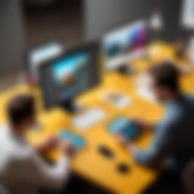 Creative Professionals Using Adobe Bridge Creative professionals utilizing Adobe Bridge on iPad for digital asset management.