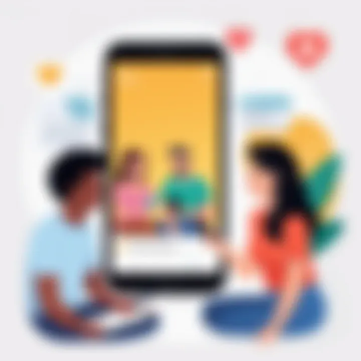 A group of friends discussing their dating app experiences.