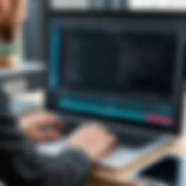 A user navigating through audio design software features on a laptop