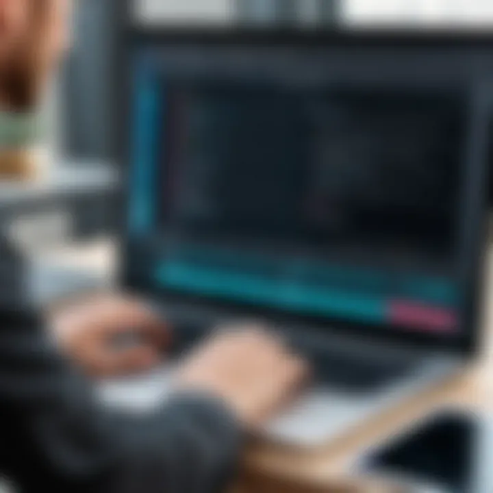 A user navigating through audio design software features on a laptop