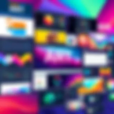 Diverse Art Software Interfaces A vibrant digital canvas displaying a variety of art software interfaces