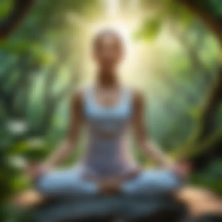 A close-up of a person in a meditative pose outdoors