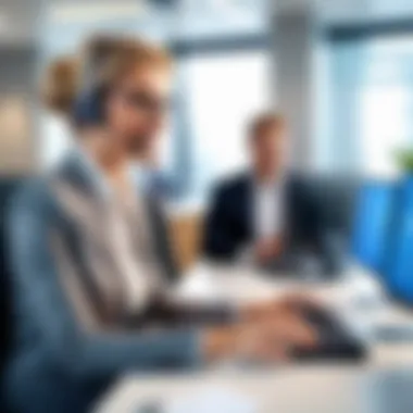 Exceptional Customer Service A customer service representative engaging with a client in a welcoming bank environment.