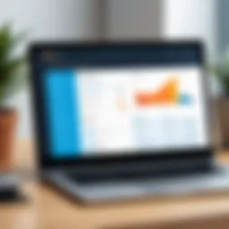 A modern digital workplace with payroll software on a laptop screen