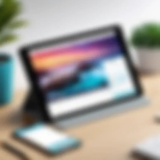 A vibrant desk setup featuring a digital calendar on a tablet and a planner