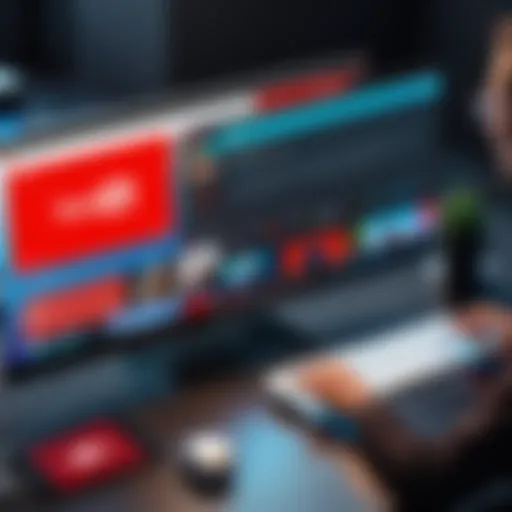 An illustration depicting a live streaming session on YouTube with a vibrant chat interface.