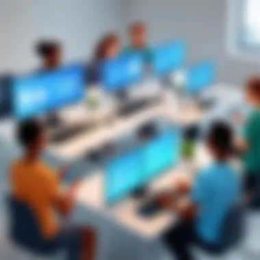 Diverse Learners Engaged in E-Learning An illustration of diverse learners engaged in online training