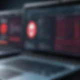 A laptop displaying various malware types on the screen