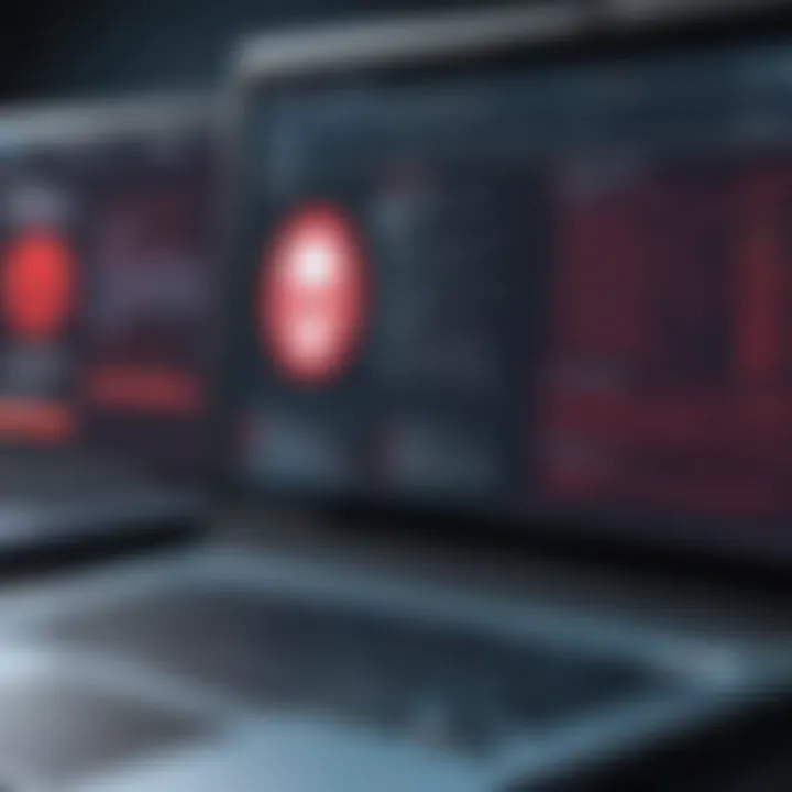 A laptop displaying various malware types on the screen