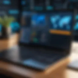 A sleek laptop displaying mining software interface.