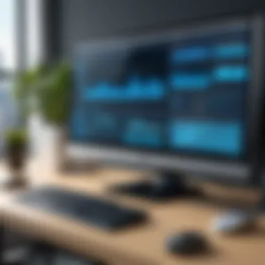 Professional Workspace with High-Resolution Monitor A professional workspace featuring a high-resolution monitor
