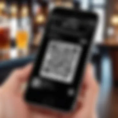 Scanning QR Code for Menu Access A close-up of a smartphone scanning a QR code for drink menus