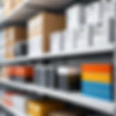 Efficient Organization in Rental Inventory An organized shelf displaying various rental items with clear labels.