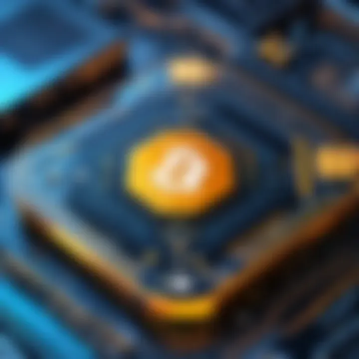 Technical requirements for cryptocurrency mining apps illustrated with digital elements.