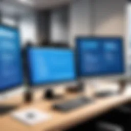 A modern office setting showcasing database management software