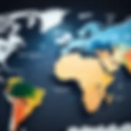 A world map highlighting key markets