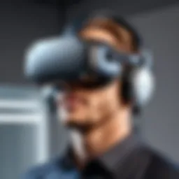 A virtual reality headset displaying a training simulation scenario